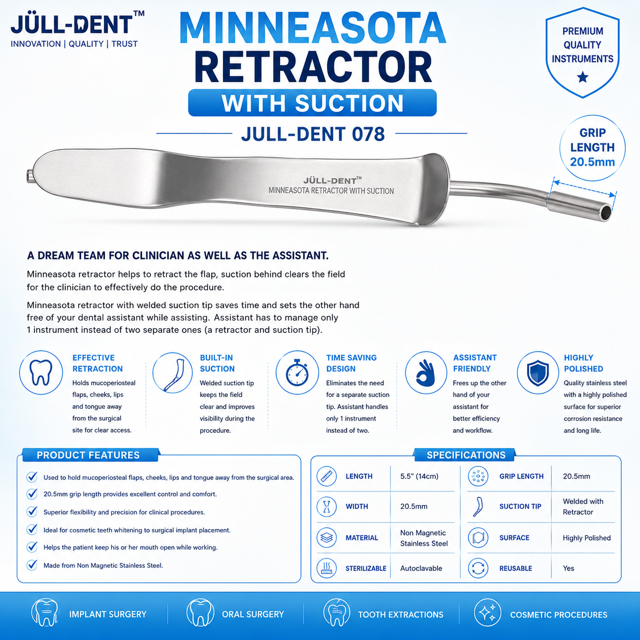 Julldent 078 Minneasota Retractor with Suction - Image 2