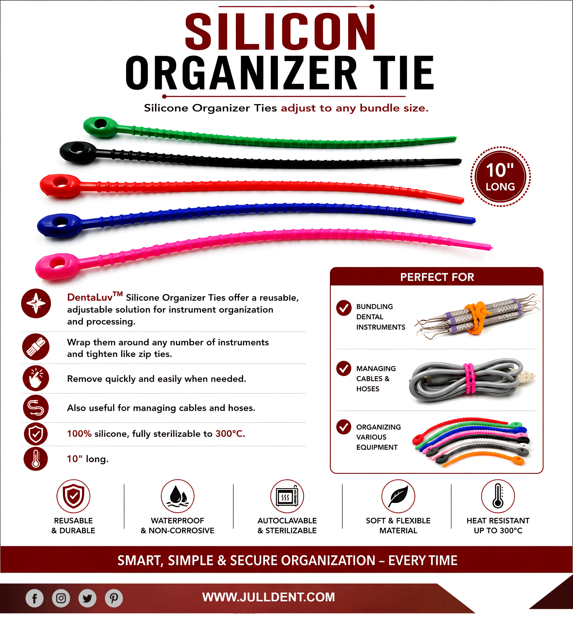 JullDent 161 Silicone Organizer Tie (Set of 5) - Image 2