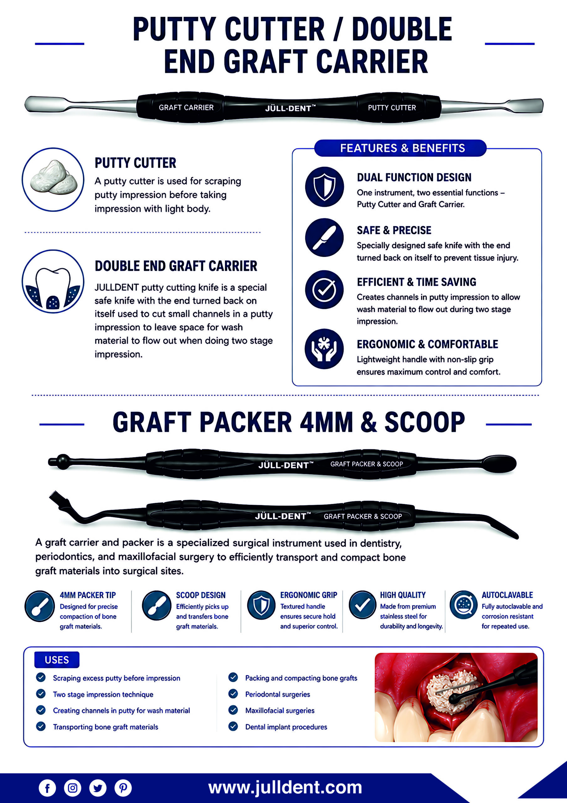 Julldent 157 Graft Instruments / Carrier and Packer - Putty Cutter / Graft Packer 4mm & Scoop - Image 2