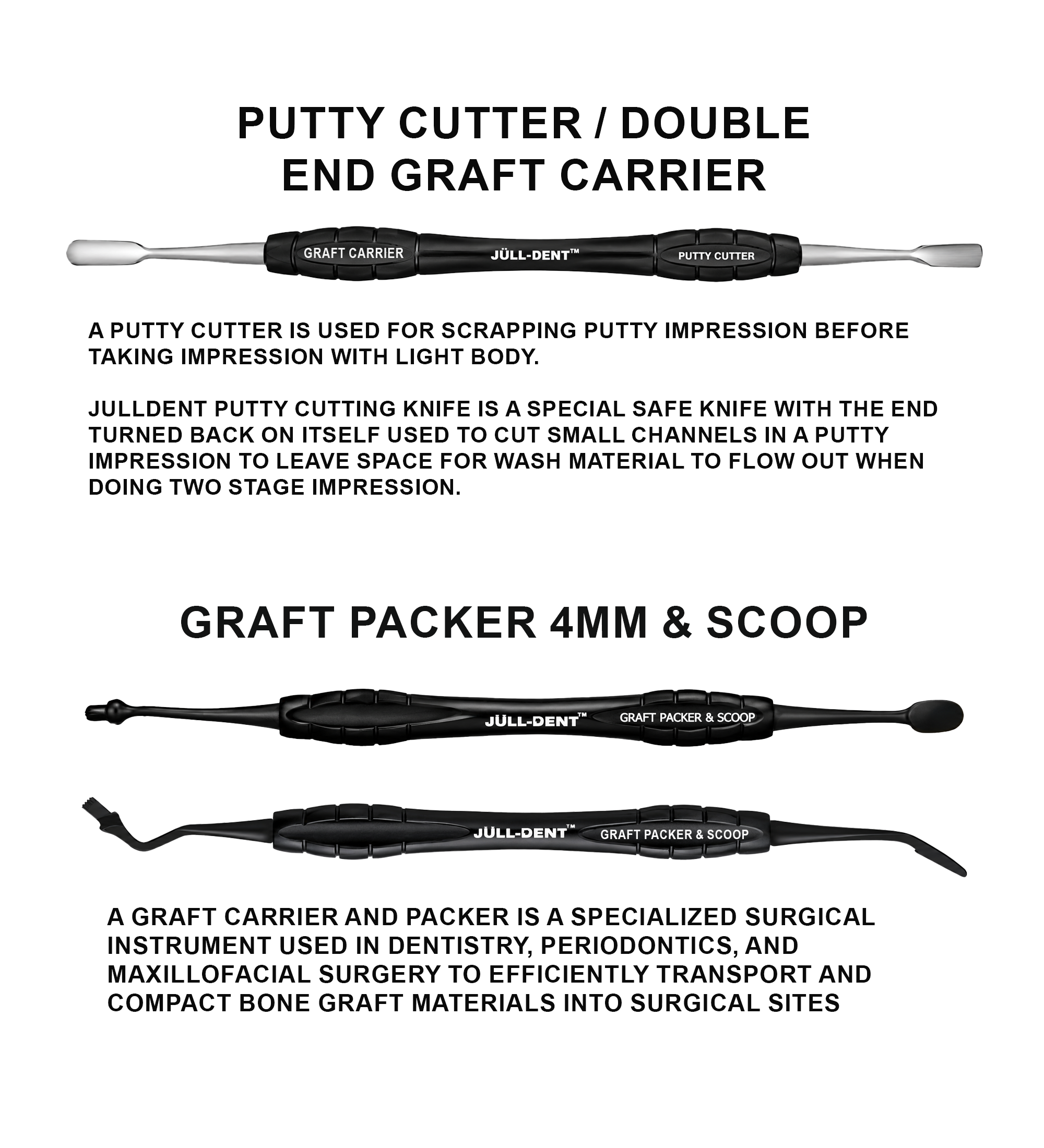 Julldent 157 Graft Instruments / Carrier and Packer - Putty Cutter / Graft Packer 4mm & Scoop